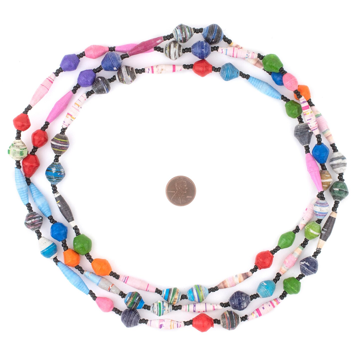 Recycled Paper Bead Necklace from Uganda - Fair Trade African Jewelry by The Bead Chest (Carnival Medley)