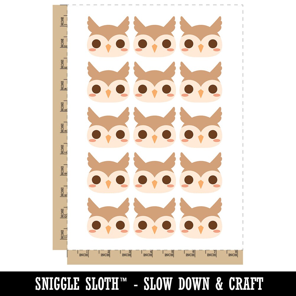 Charming Kawaii Chibi Owl Face Blushing Cheeks Great Horned Temporary Tattoo Water Resistant Set Collection (1 Sheet)