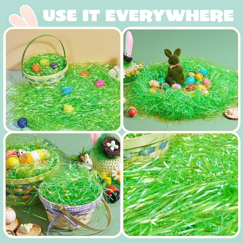 12 oz Easter Grass Green Plastic Craft Shred for Easter Basket Filling DIY Gift