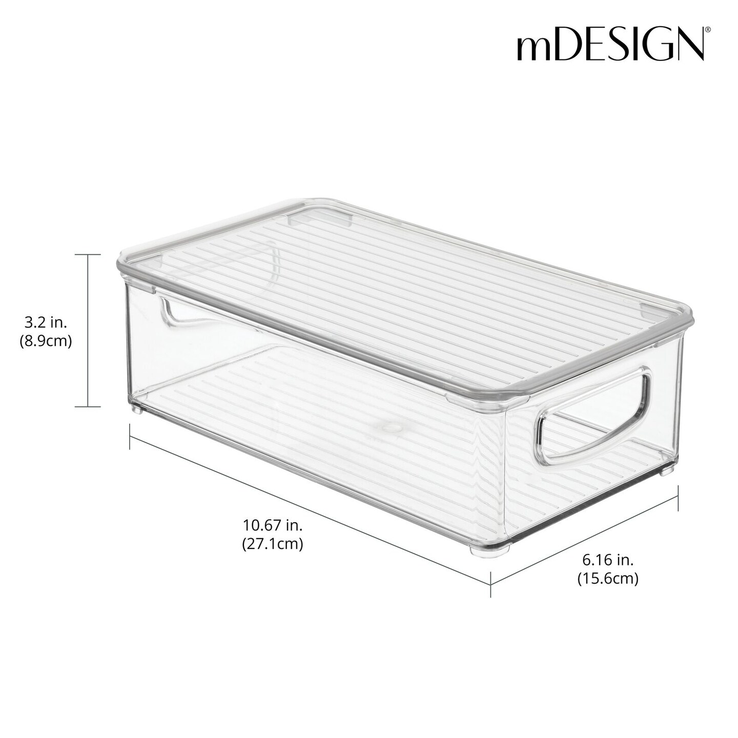 mDesign Plastic Storage Bin Box Container, Lid and Handles