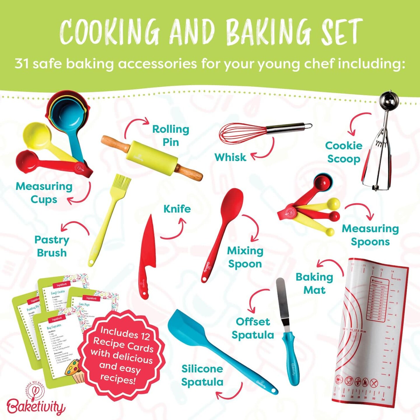 Baketivity 4 in 1 Kids Baking Set Mega Kit - Cake Pop Kit with Stand - Kids Apron and Chef Hat Set - Bake Away Kids Cookbook - Kids Cooking Sets Real Utensils - Kids Baking Kit Gifts for Girls & Boys