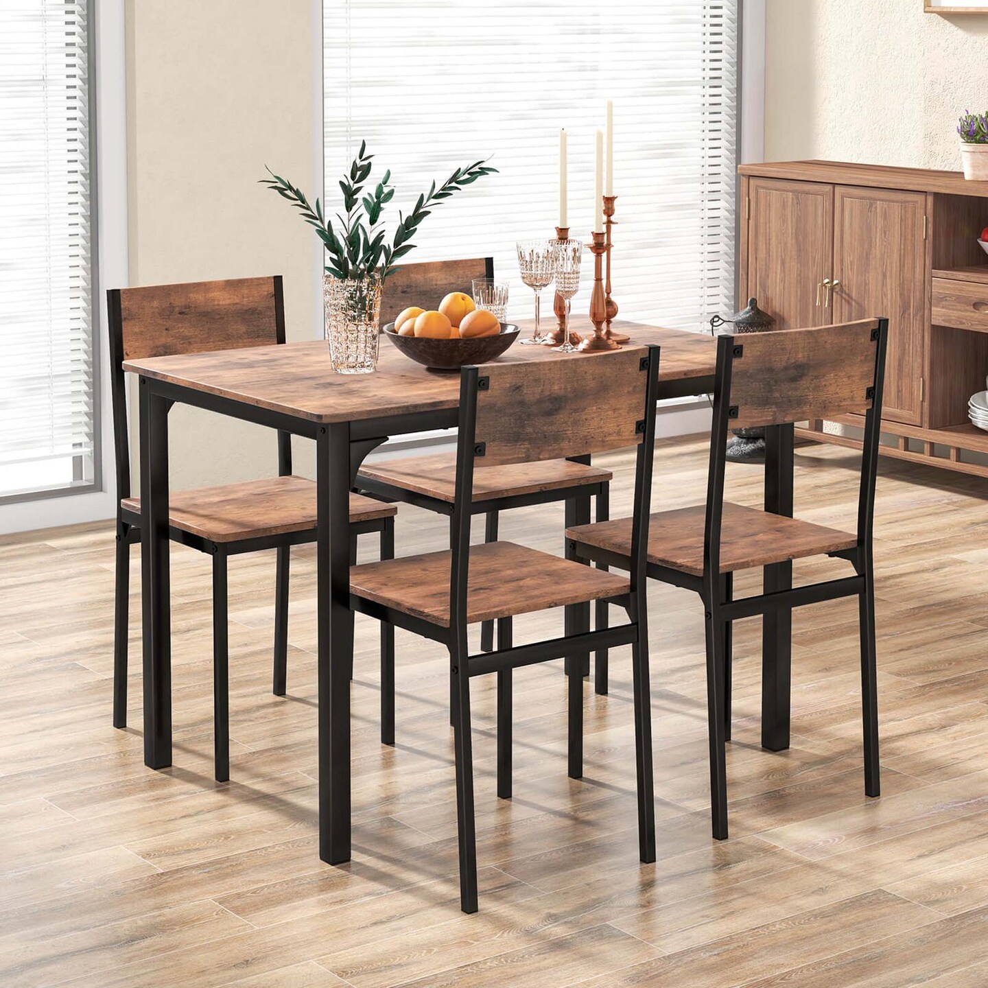 Costway 5 Piece Dining Table Set Industrial Style Kitchen Table & Chairs for 4 Brown