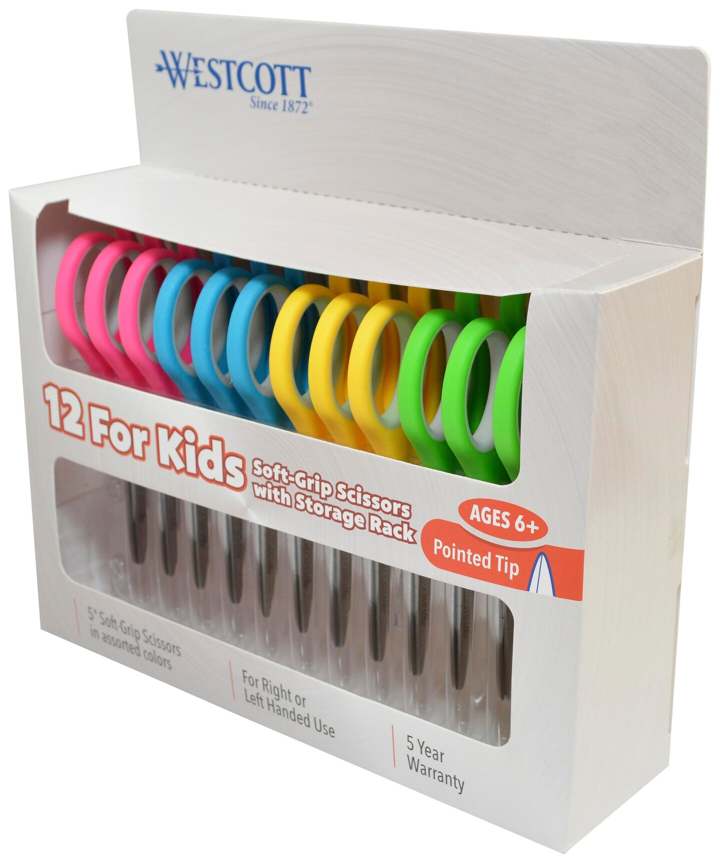 Westcott Soft Grip Kid Scissors, Pointed Tip, 5 Inches, Assorted Colors, Set of 12