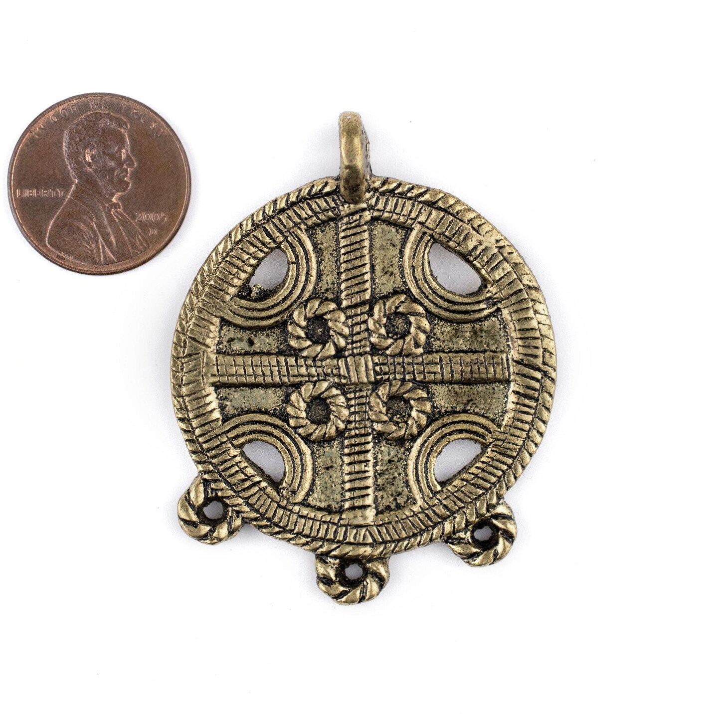 TheBeadChest Brass Circular Cross Tribal Baule Connector Pendant (39x50mm): African Tribal Metal Pendant for DIY Jewelry and Necklace