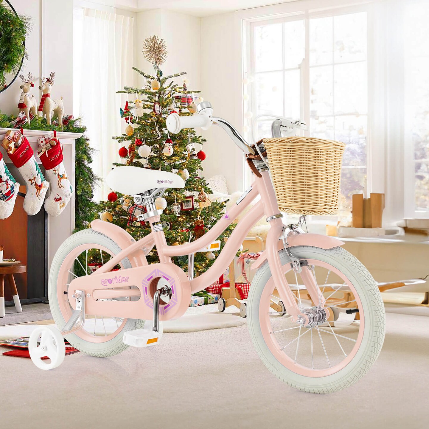 Prorider 14&#x22; Kid&#x27;s Bike with Training Wheels Adjustable Handlebar Seat Handbrake Blue/Green/Pink