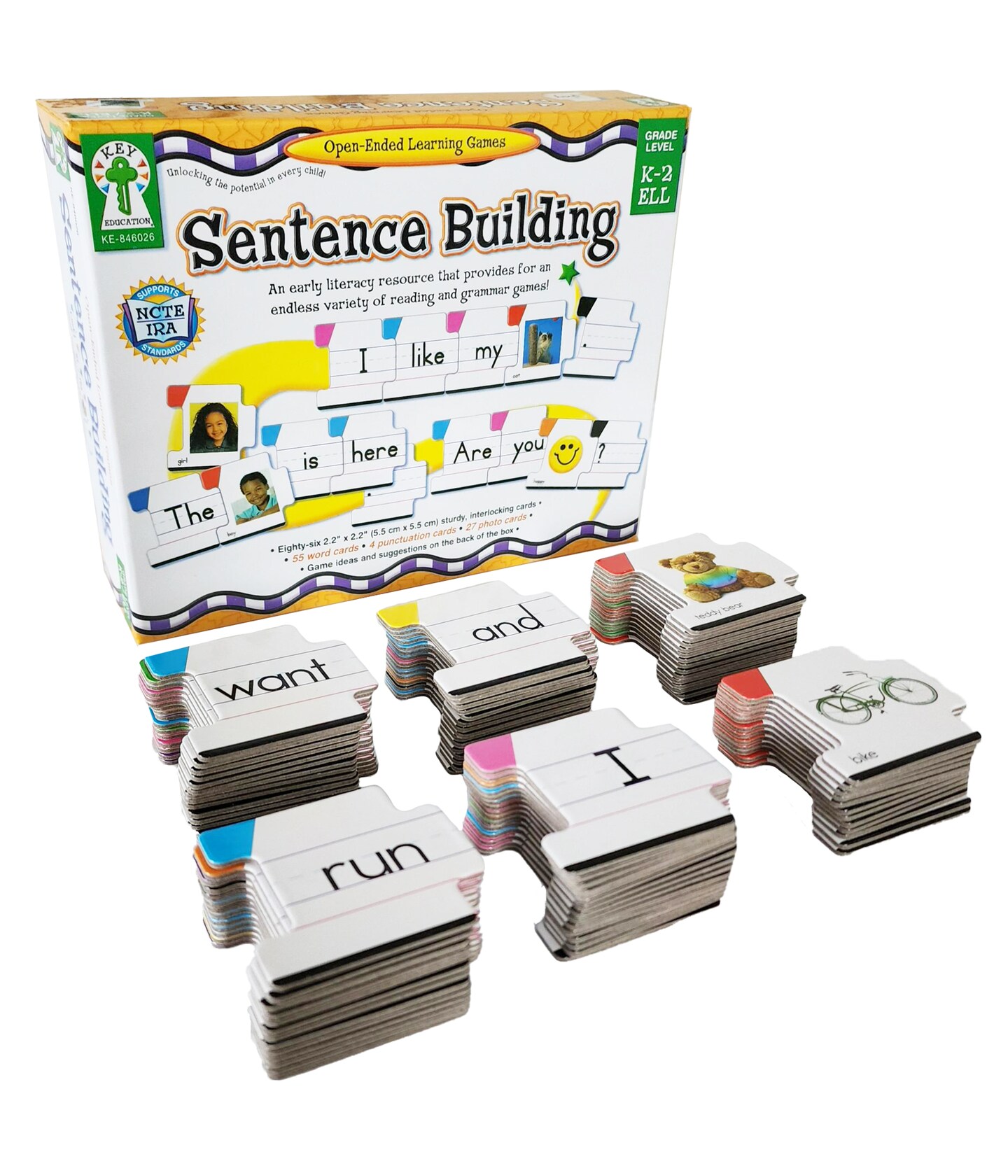 Key Education 86-Piece Sentence Building for Kids, Toys for Speech Therapy, Sight Word Games for Kindergarten, 1st and 2nd Grade Classroom Must Haves, Speech Therapy Activities, Ages 5+