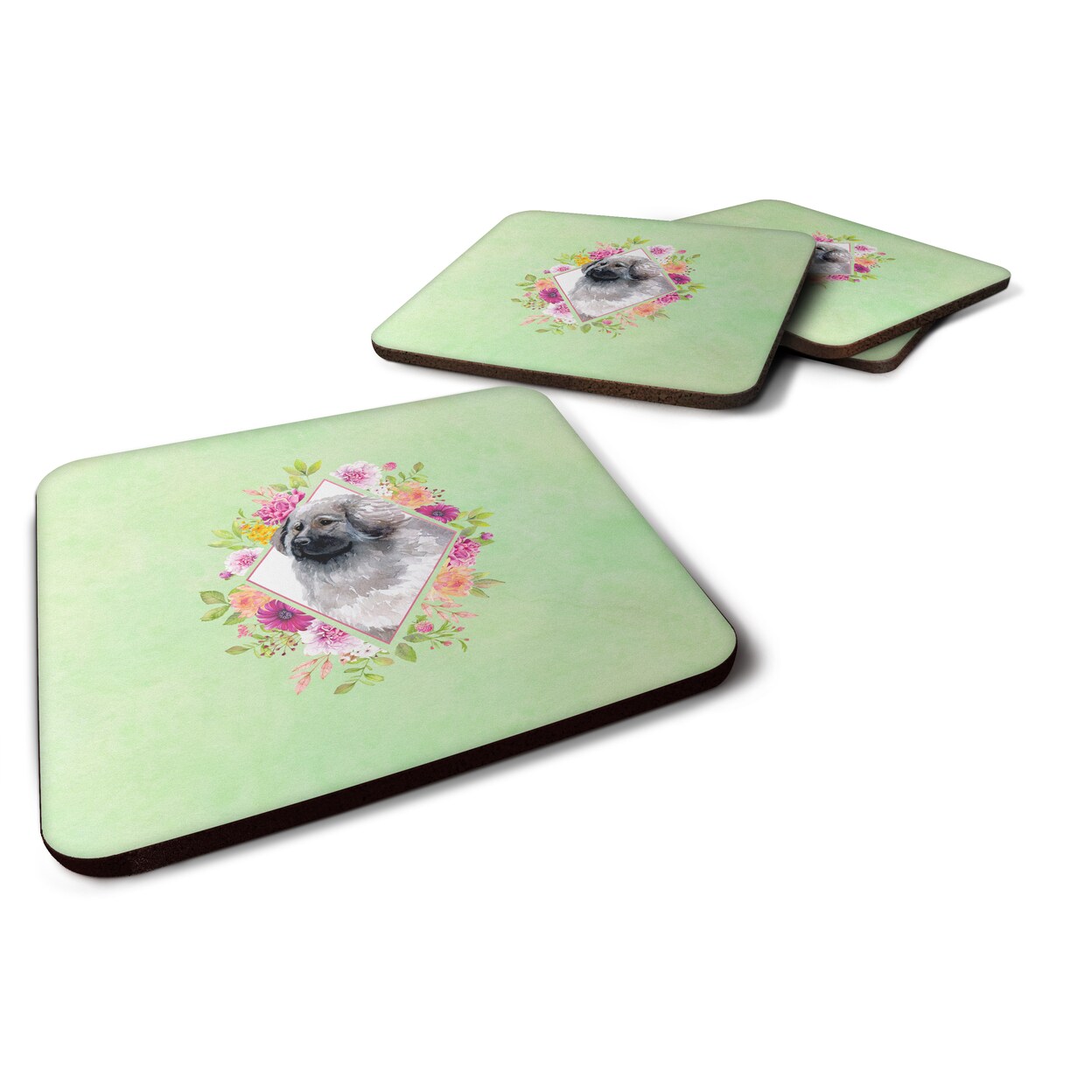 Caroline&#x27;s Treasures Moscow Watchdog Green Flowers Foam Coaster Set of 4