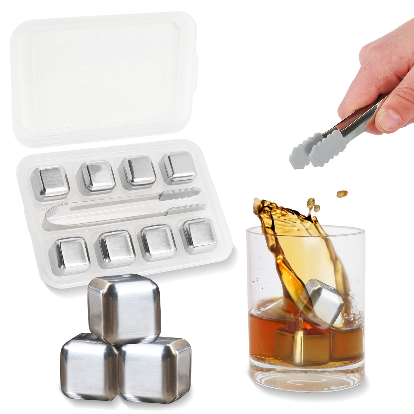G Francis Beverage Chiller Stones - 8pc Reusable Stainless Steel Ice Cube Set
