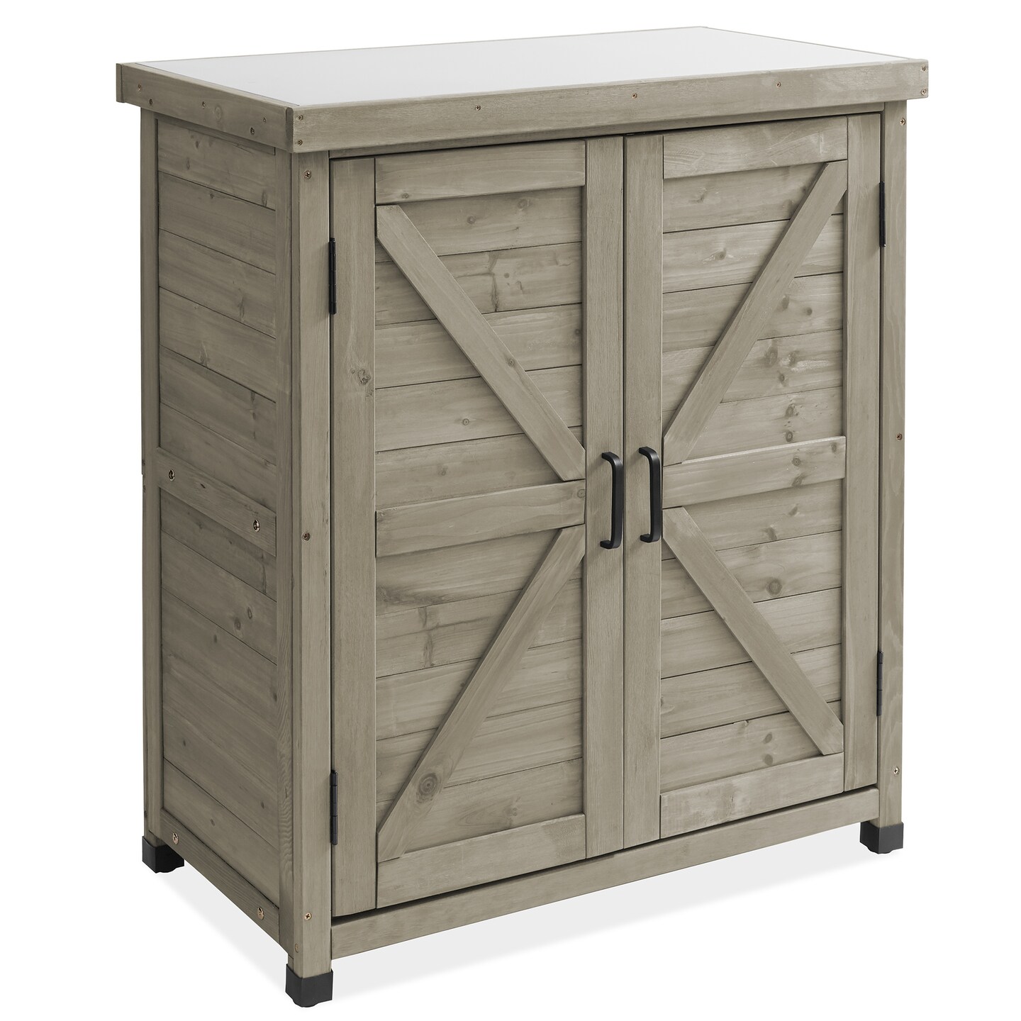 Casafield Outdoor Garden Potting Bench with Metal Tabletop and Storage Cabinet - Wooden Outdoor Garden Patio Workstation Table