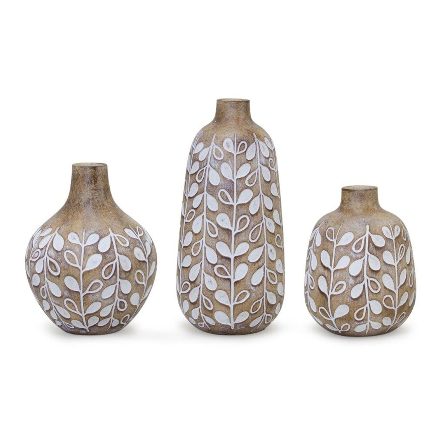 Melrose Leaf Decorative Vases - 8.75&#x22; - Brown and White - Set of 3