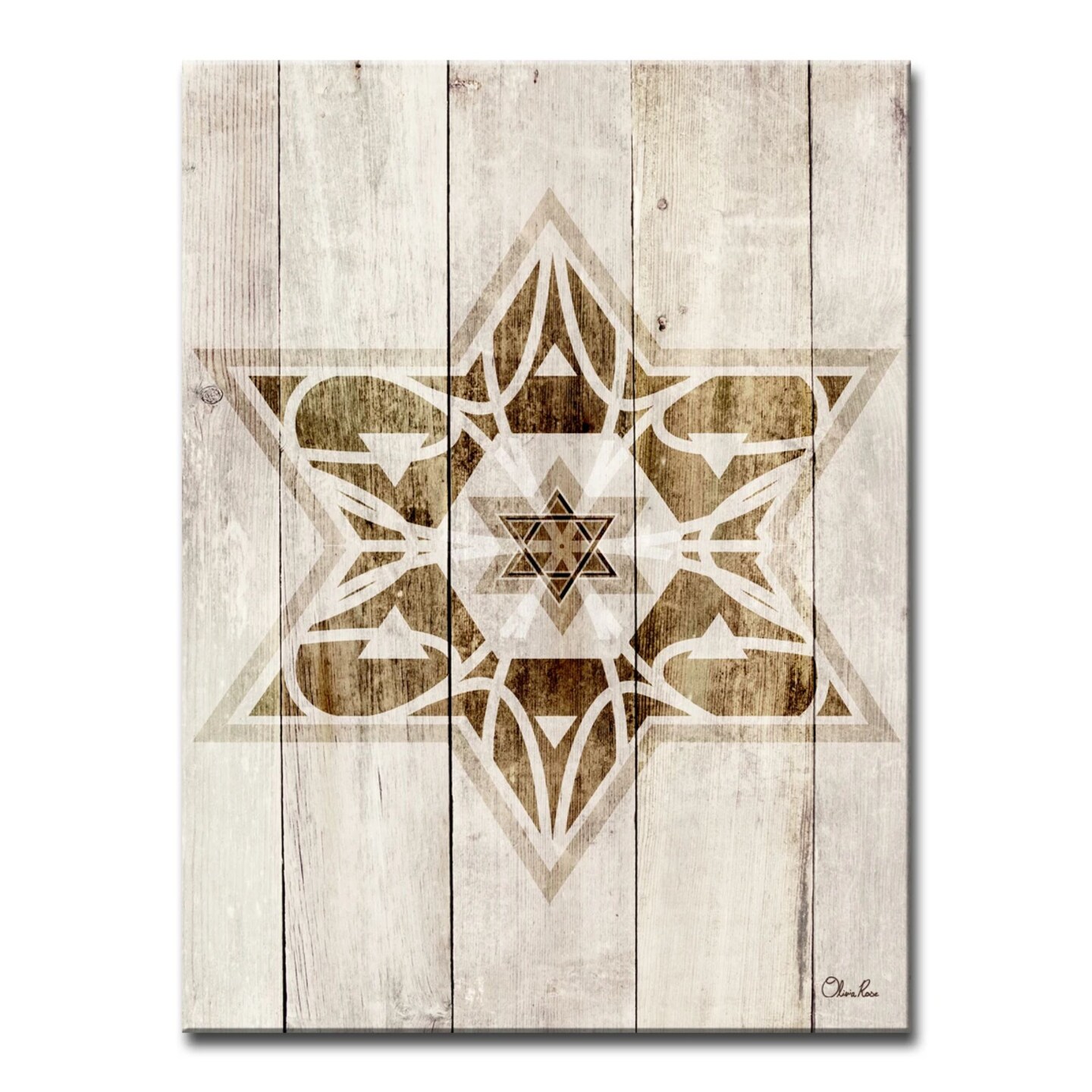 Crafted Creations Brown and Beige Star of David VII Rectangular Wall Art Decor 16&#x22; x 12&#x22;