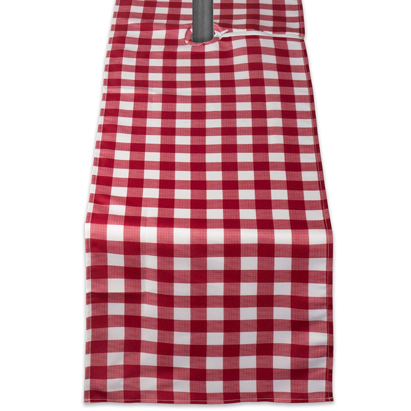 Contemporary Home Living Checkered Outdoor Zippered Table Runner - 72" - Red and White
