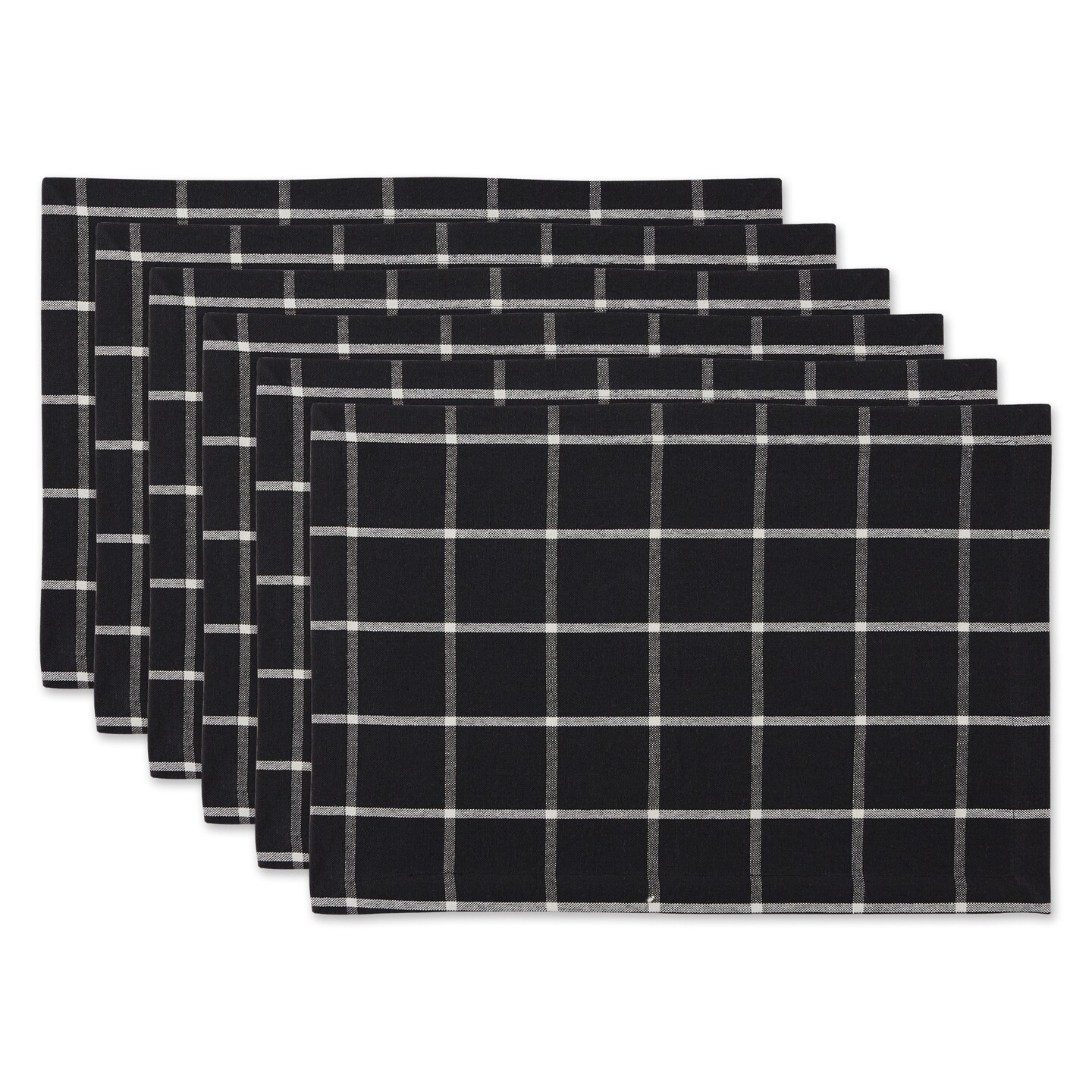 Contemporary Home Living Windowpane Plaid Cotton Placemats - 19&#x22; - Black and White - Set of 6