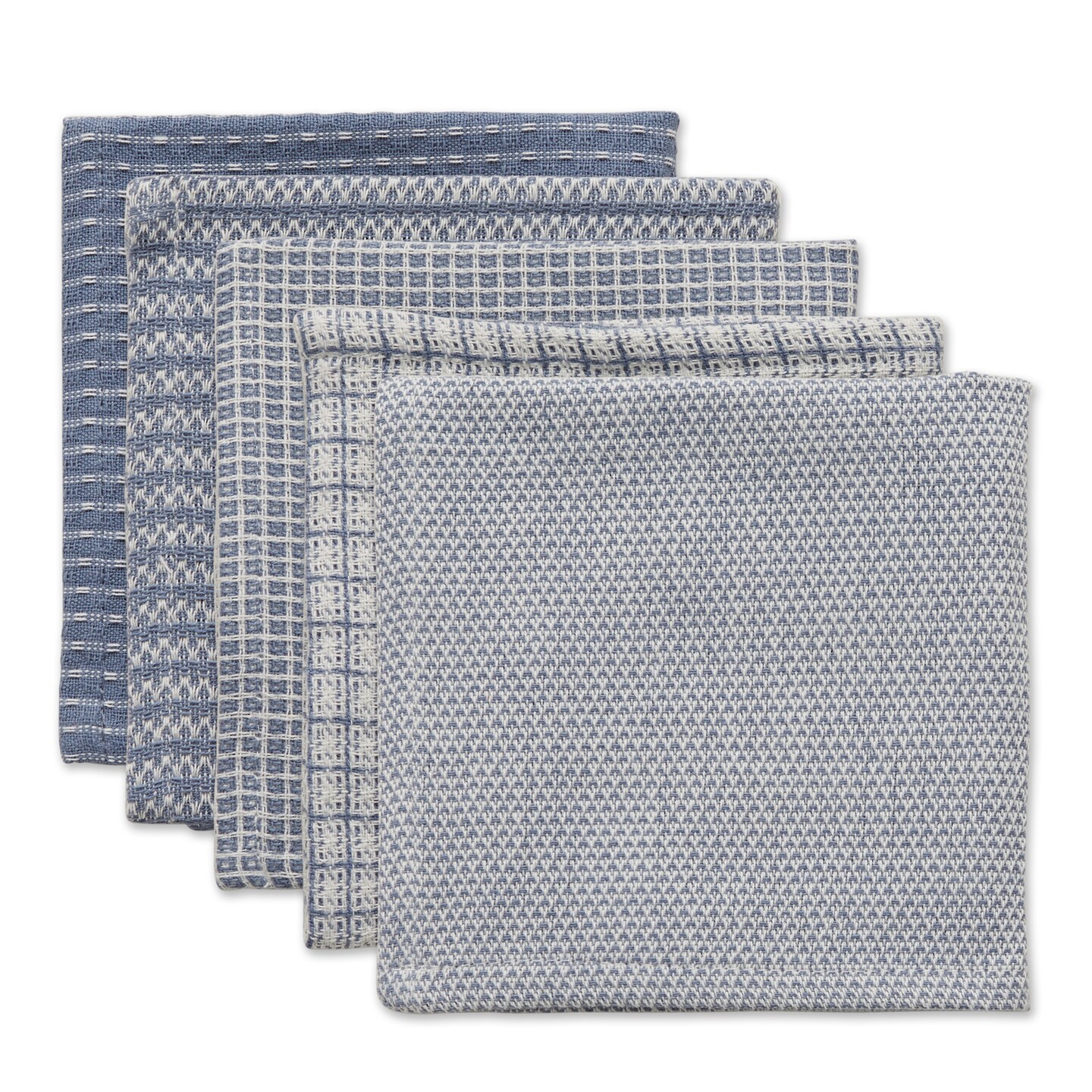 Contemporary Home Living 5-Piece Assorted Stonewash Blue and White Dish  Cloth, 12 (Pack of 2)