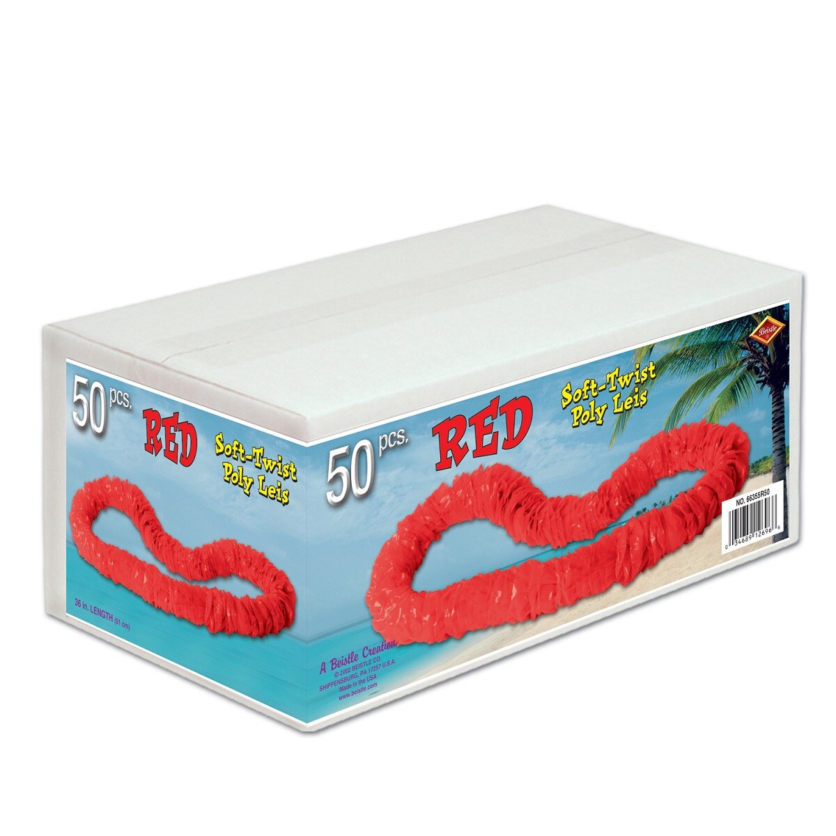Beistle Club Pack of 50 Red Soft-Twist Leis 36&#x22;