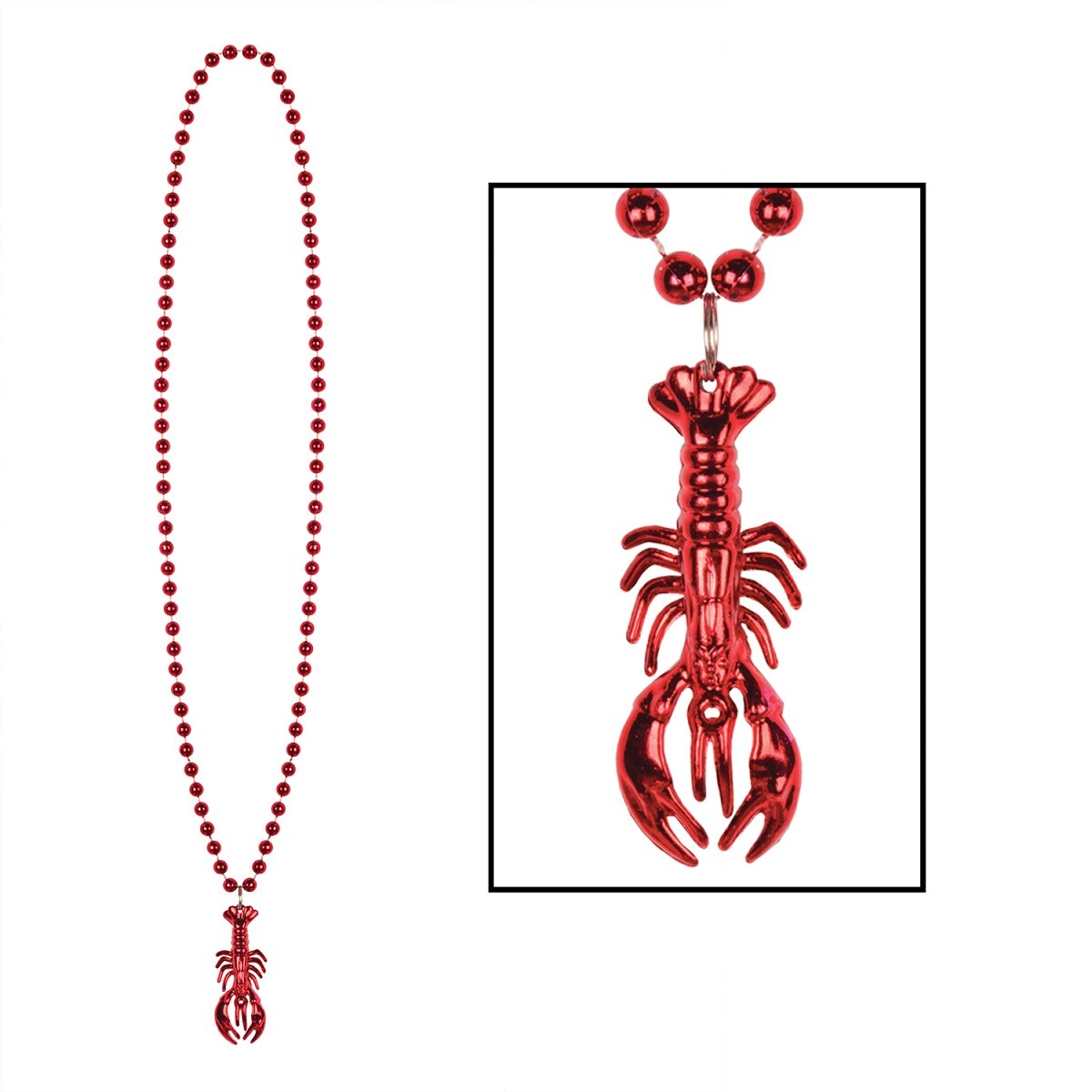 Beistle Club Pack of 36 Metallic Red Hot Crawfish Mardi Gras Bead Necklaces 33&#x22;