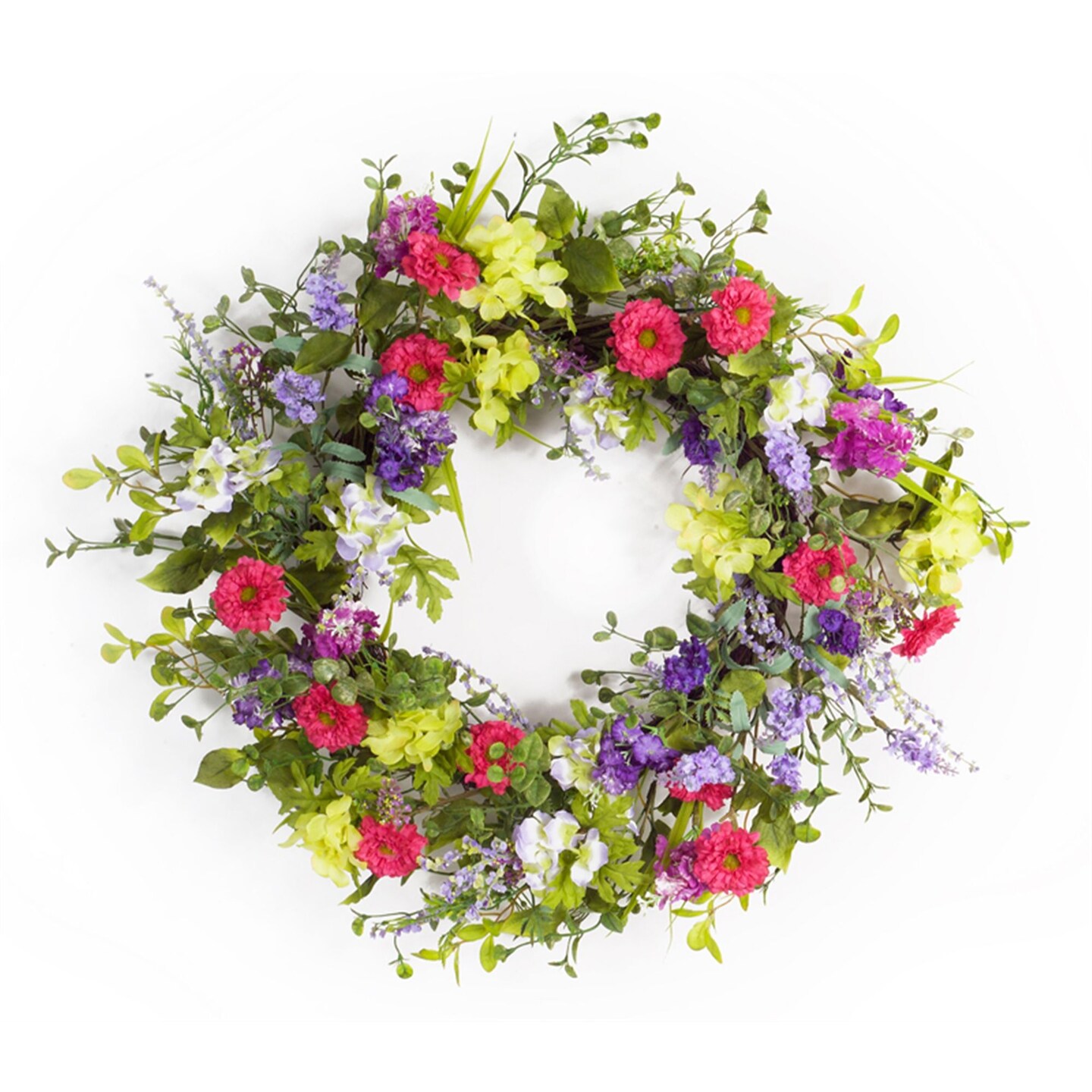 Contemporary Home Living 24&#x27;&#x27; Purple and Pink Mixed Floral Spring Artificial Wreath - Unlit