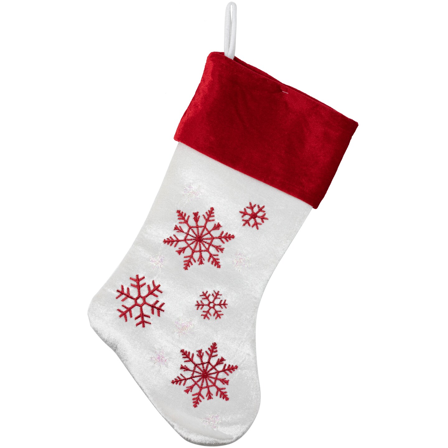 Northlight 19" Red and White Velvet Embroidered Snowflake Christmas Stocking