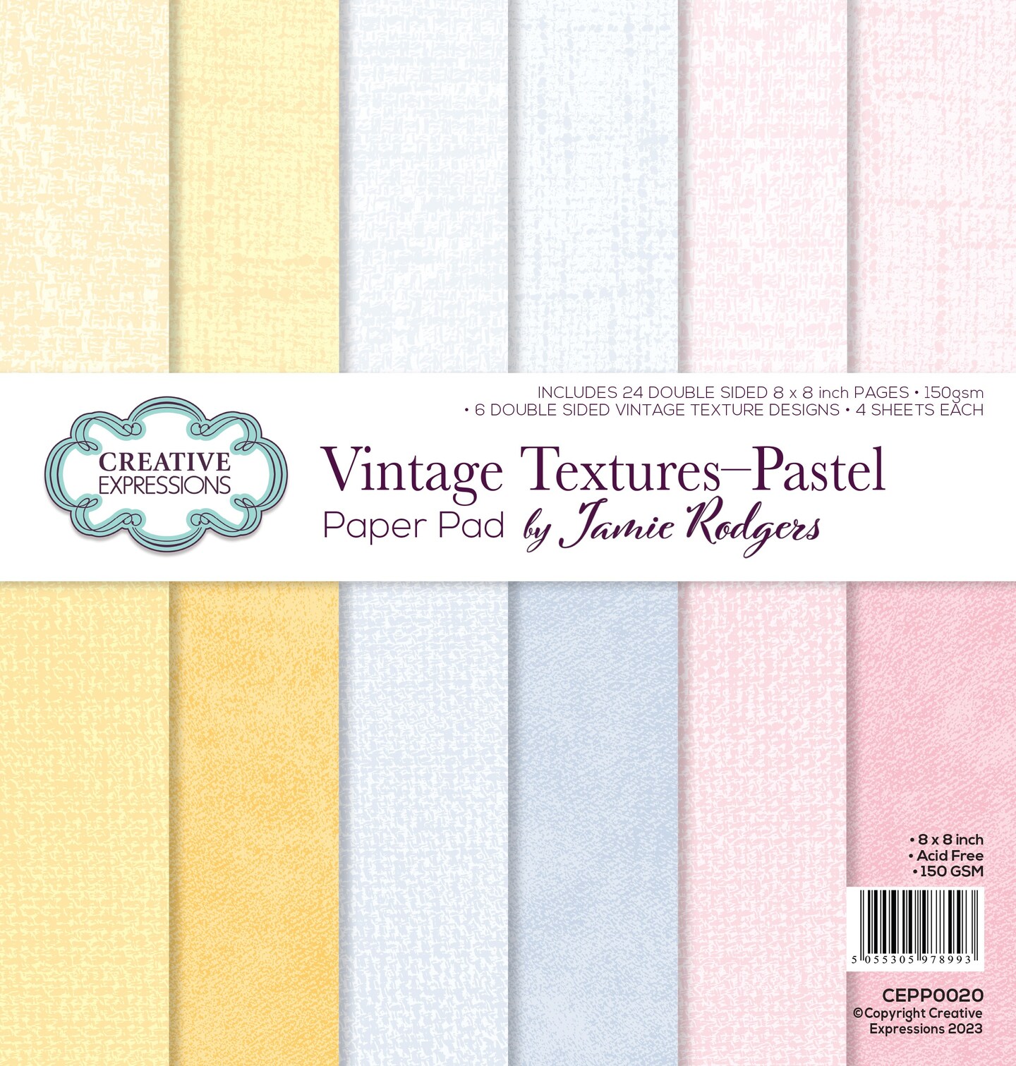 Creative Expressions Double-Sided Paper Pad 8"X8" 24/Pkg-Vintage Textures-Pastel By Jamie Rodgers