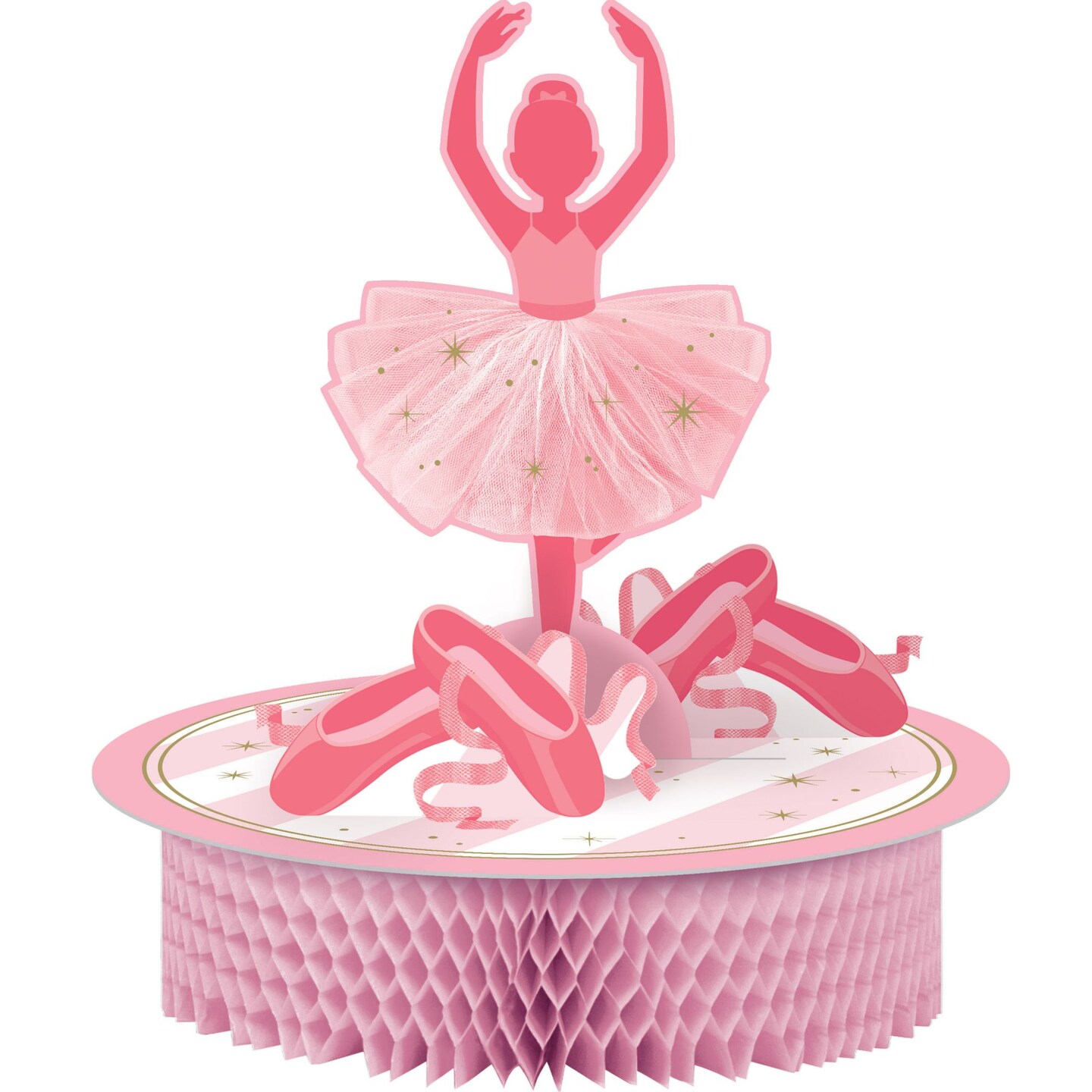 Party Central Pack of 6 Pink Twinkle Toes Themed Honeycomb Base Centerpieces 11.75&#x22;