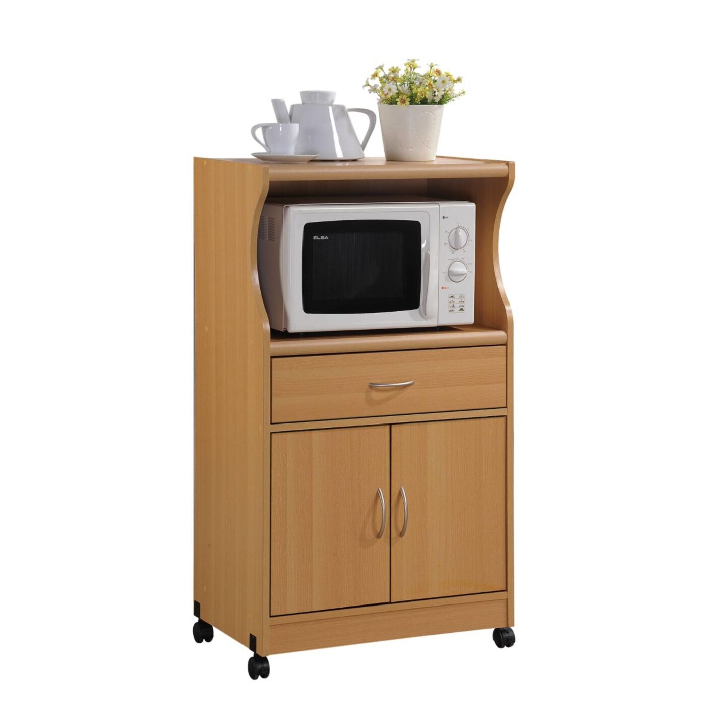 Contemporary Home Living 45&#x22; Beige Solid Microwave Kitchen Cart