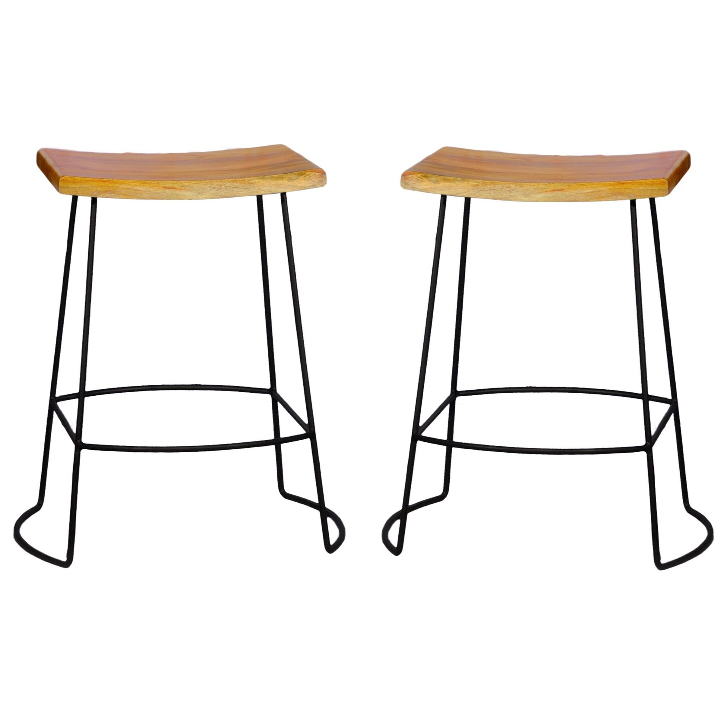 Contemporary Home Living Set of 2 Brown and Black Saddle Seat Counter Stools 25&#x22;