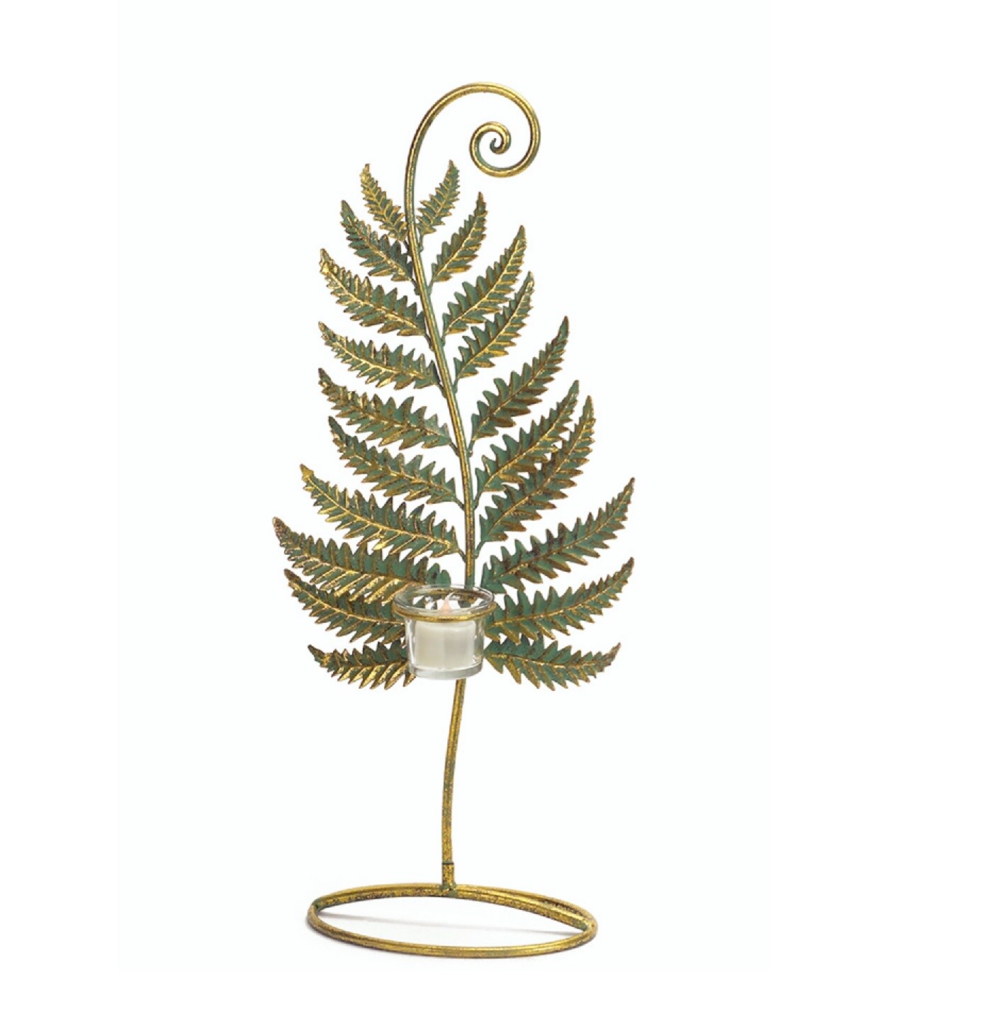 Melrose 20.75&#x22; Golden Patina Standing Fern with Votive Cup Table Top Decoration