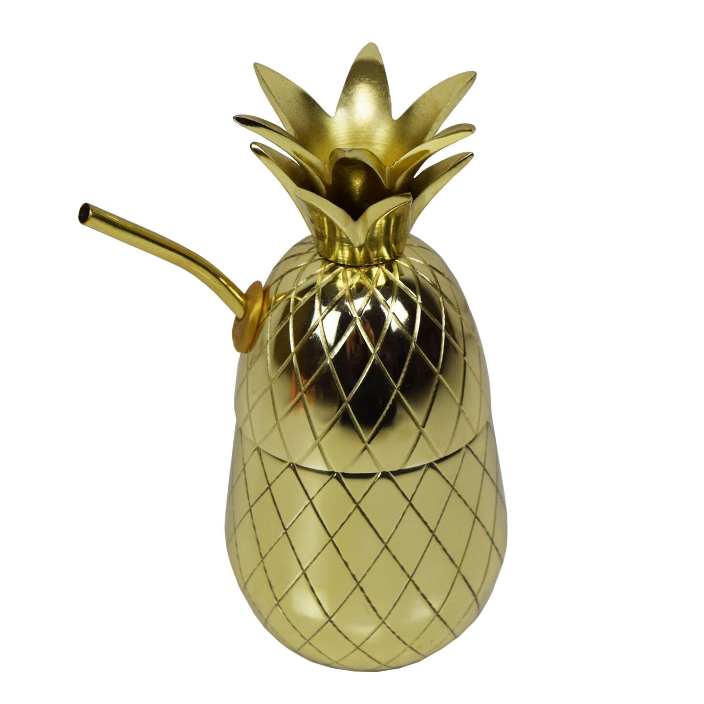 Outdoor Living and Style Pineapple Tumbler Shaker Mug with Straw - 8&#x22; - Gold