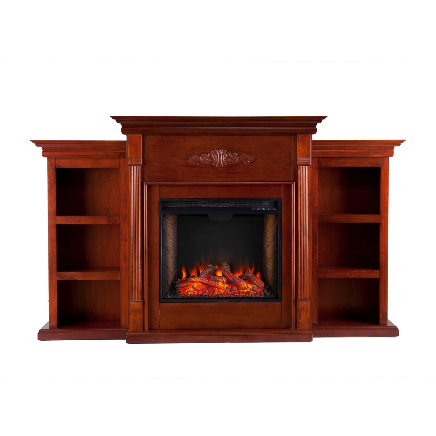 Southern Enterprises 44.75" Brown Contemporary Rectangular Fireplace with Bookcase