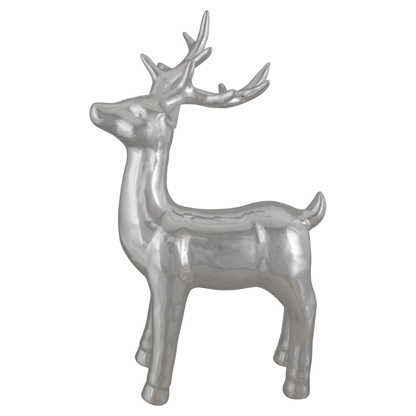 Northlight Shiny Ceramic Standing Reindeer Christmas Decoration - 14&#x22; - Silver