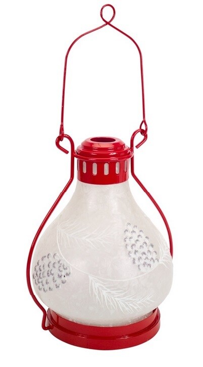 Melrose 17&#x22; Red and Frosted White Battery Operated LED Christmas Lantern with Timer