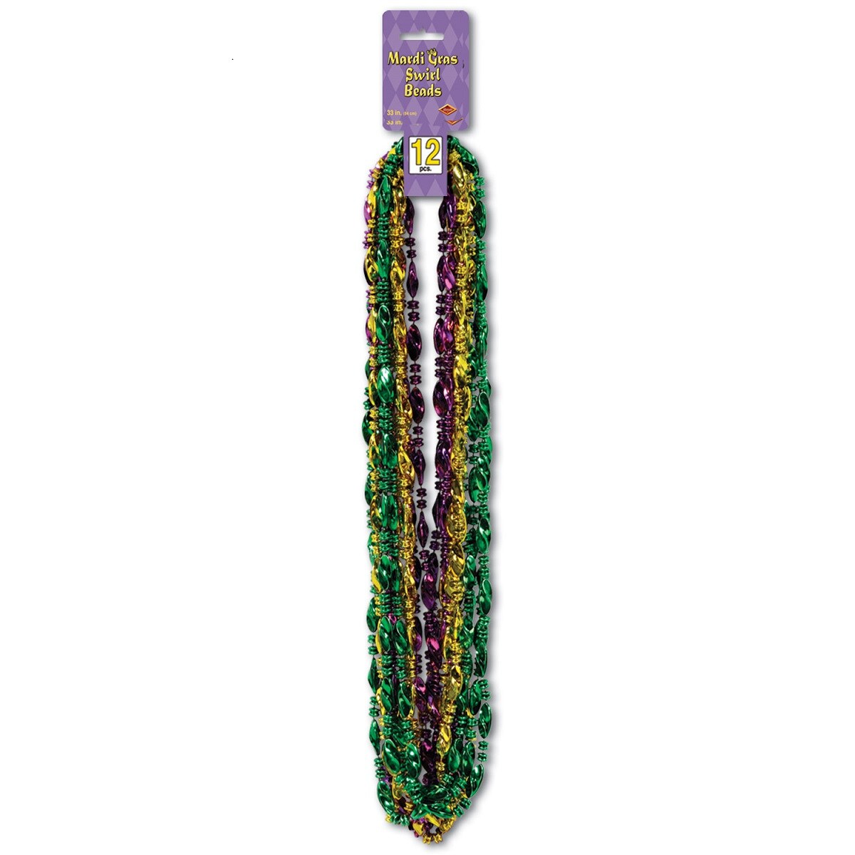 Party Central Club Pack of 144 Vibrantly Colored Mardi Gras Swirl Beaded Necklace Party Favors 33&#x27;&#x27;