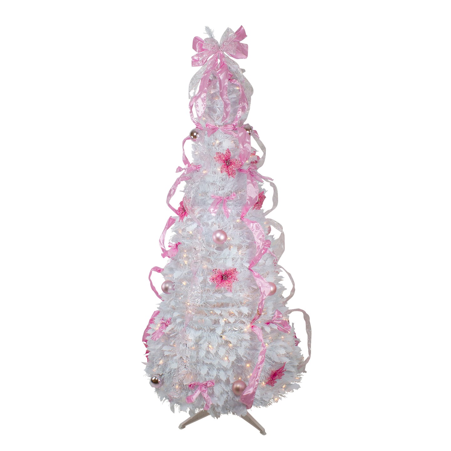 Northlight 6&#x27; Pre-Lit White and Pink Pre-Decorated Pop-Up Artificial Christmas Tree