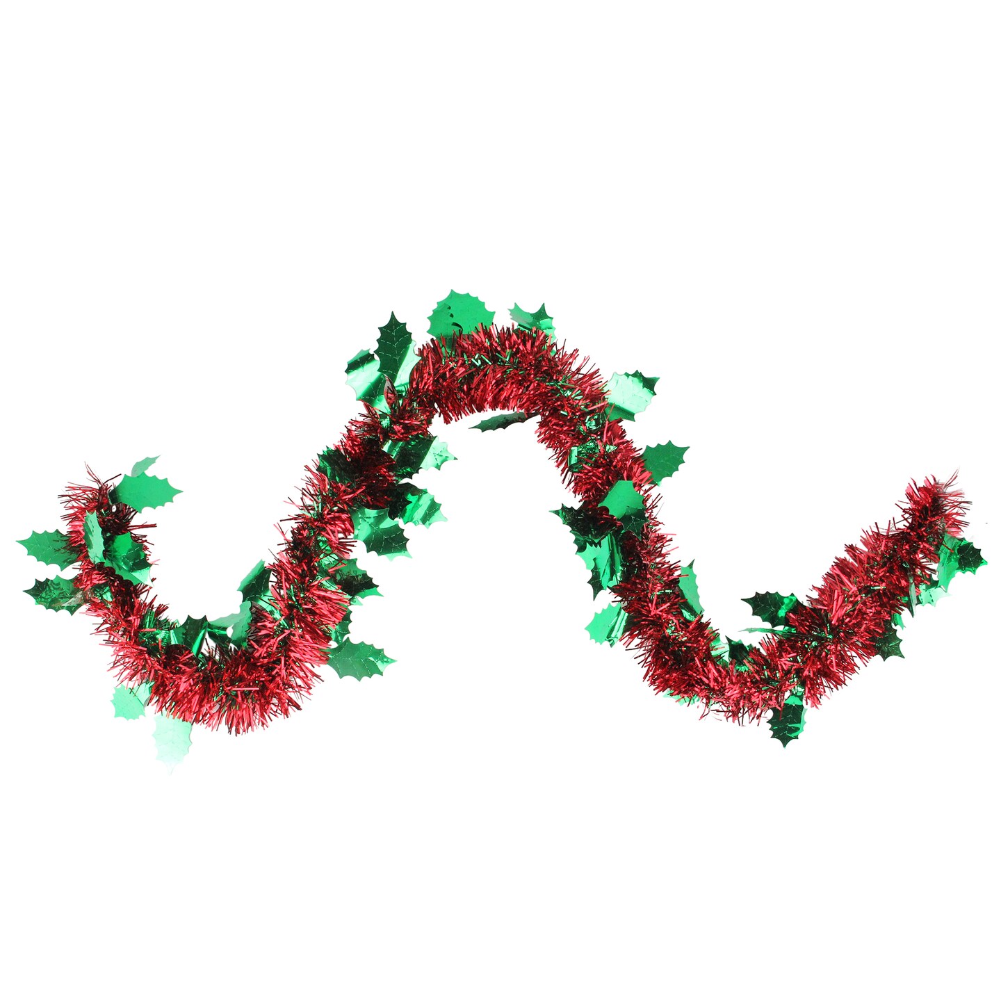 Northlight Shiny Tinsel Commercial Christmas Garland with Holly 50&#x27; - Red and Green - Unlit