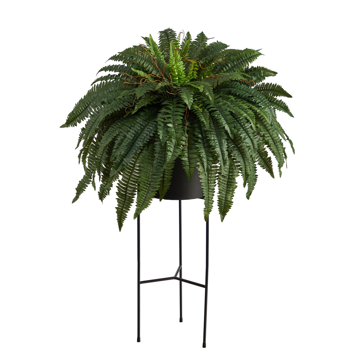 Nearly Natural 4.25&#x27;  Artificial Boston Fern Plant in Black Planter with Stand