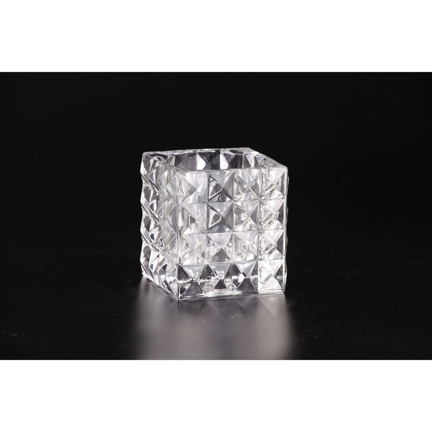 CC Home Furnishings 4&#x22; Crystal Clear Square Glass Candle Holder Tabletop