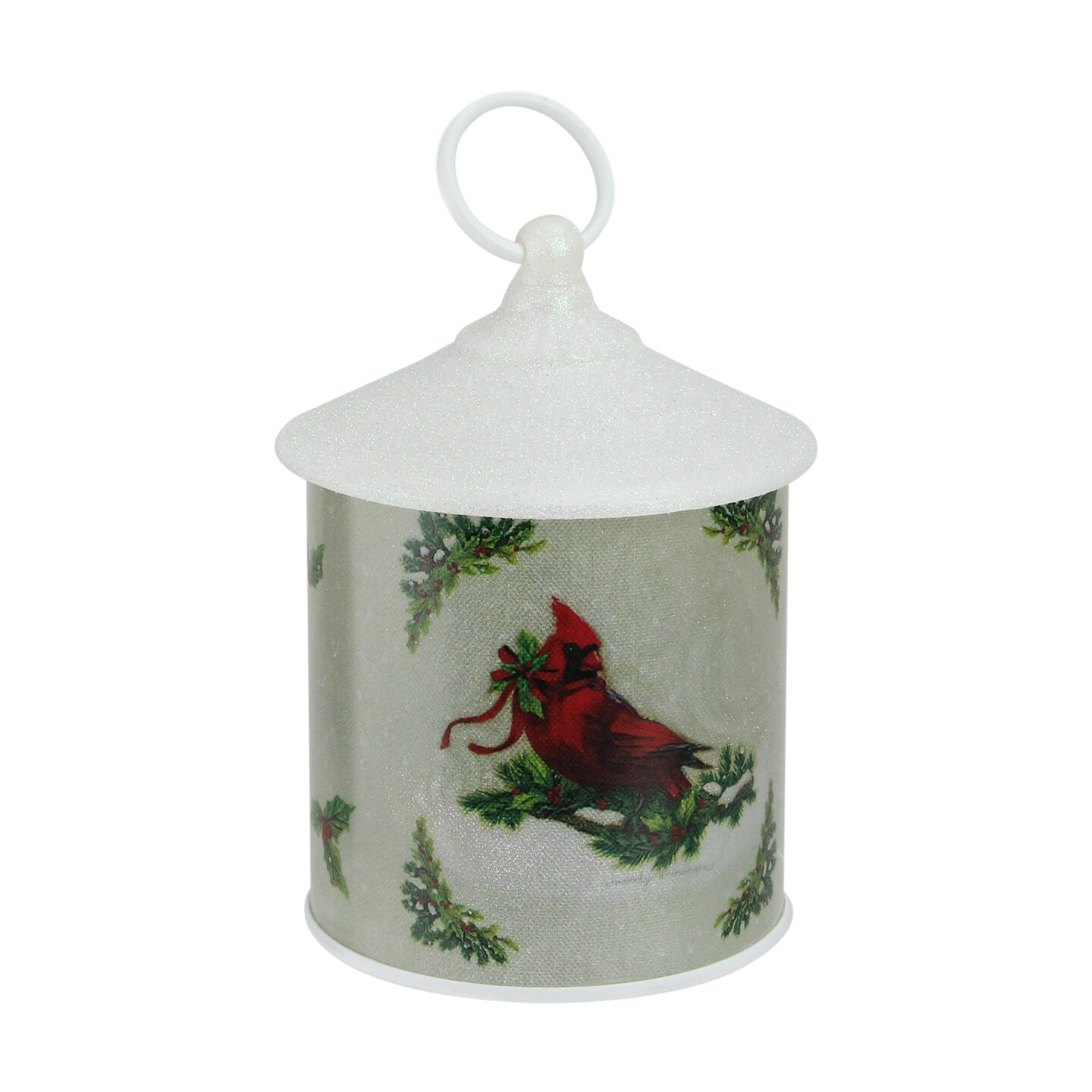 Roman 7.5" White and Red Battery Operated LED Lighted Resting Cardinal Scene Christmas Lantern