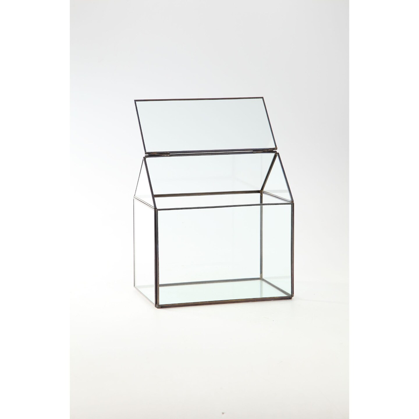 CC Home Furnishings 9&#x22; Black Geometric Hand Blown Glass Terrariums with Hinged Lid
