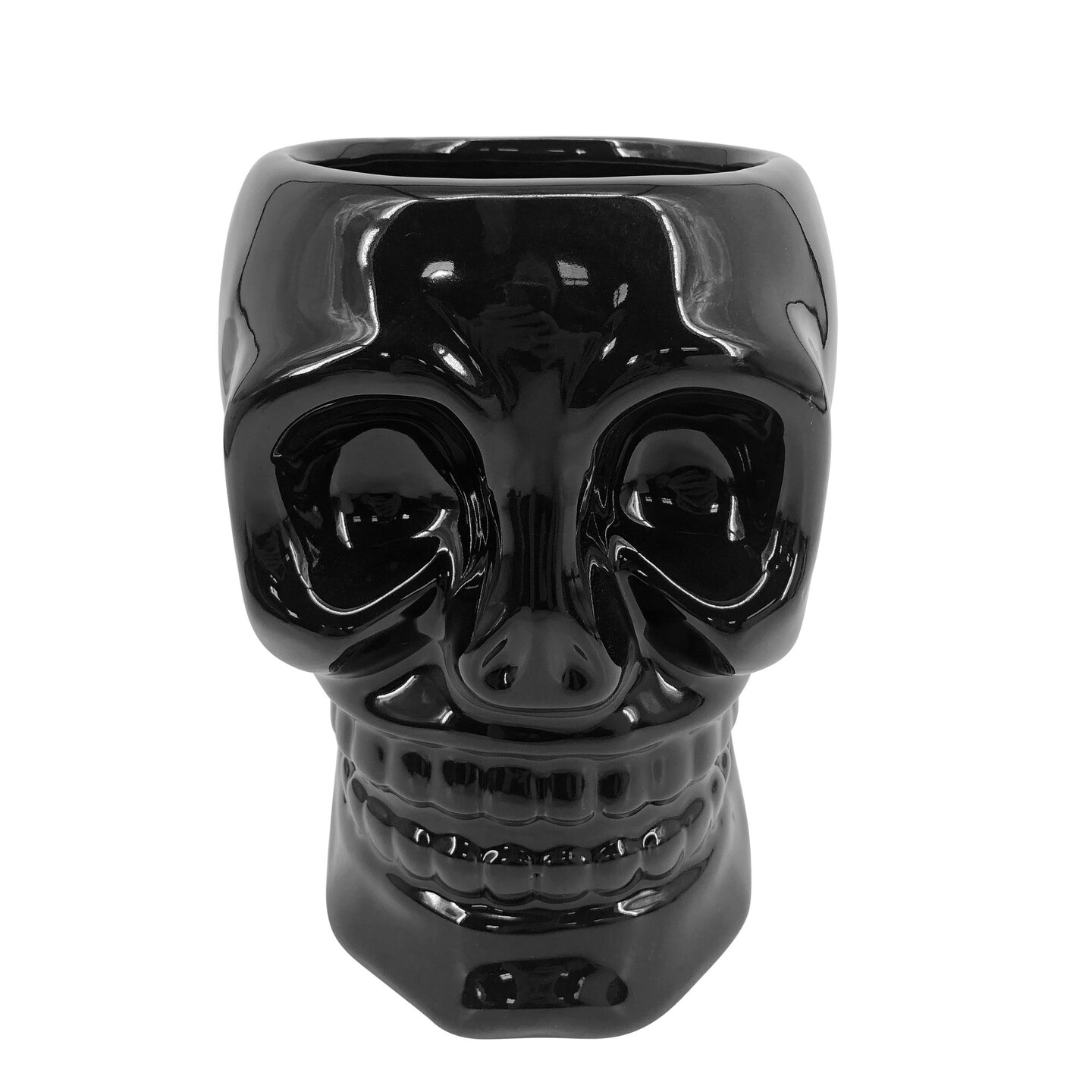 Kingston Living Glossy Finish Halloween Ceramic Skull Vase - 8" - Black