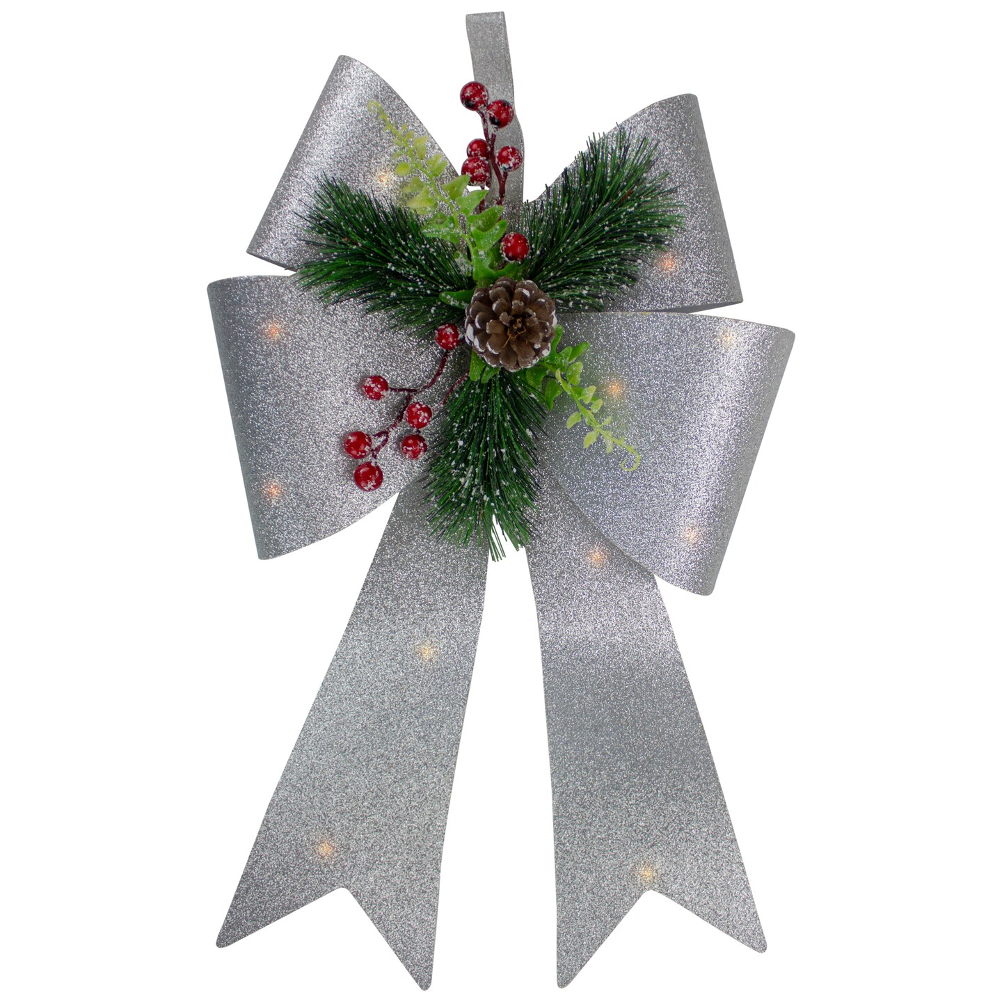 Northlight 19&#x22; LED Lighted Sliver Tinsel Bow Christmas Decoration