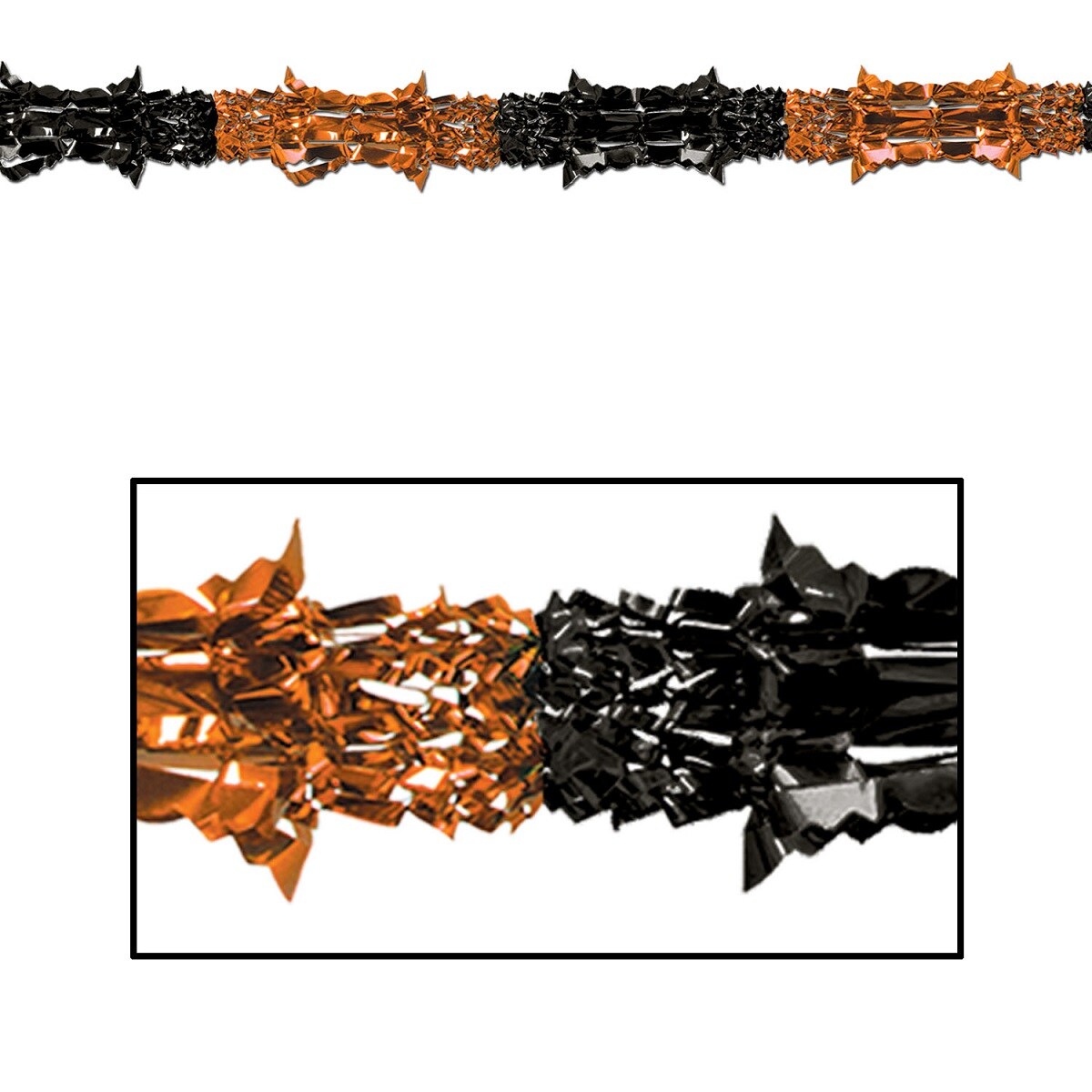 Beistle Club Pack of 12 Metallic Orange and Black Halloween Garland Party Decorations 9&#x27; - Unlit