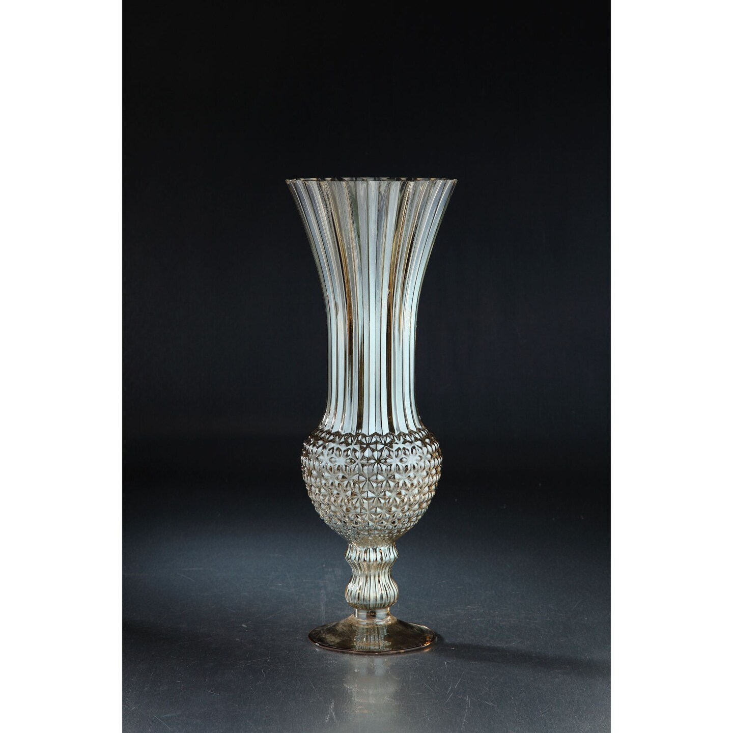 CC Home Furnishings 18" Gray Flared and Flute Floral Pattern Glass Vase