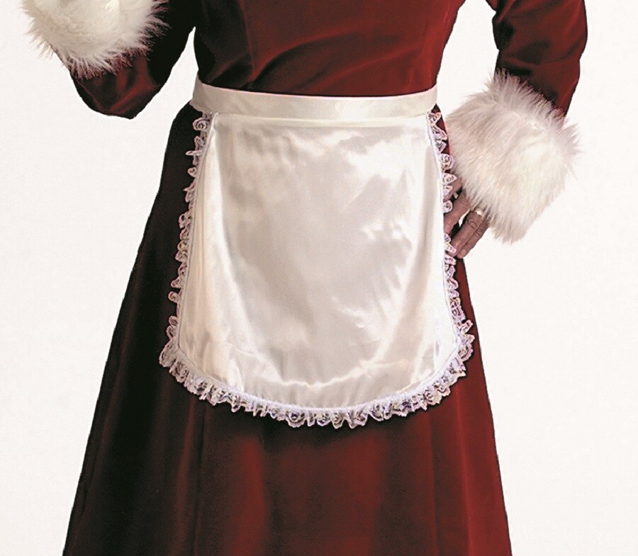 The Costume Center White Short Satin Mrs. Claus Apron with Lace Trim &#x2013; One Size