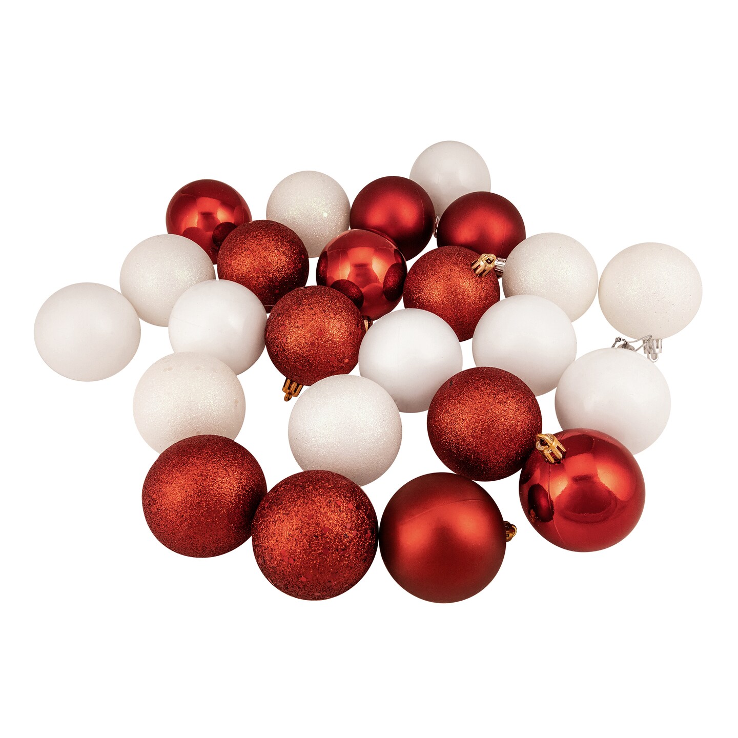 Northlight 24ct Candy Cane Red and White Shatterproof 4-Finish Christmas Ball Ornaments 2.5" (60mm)