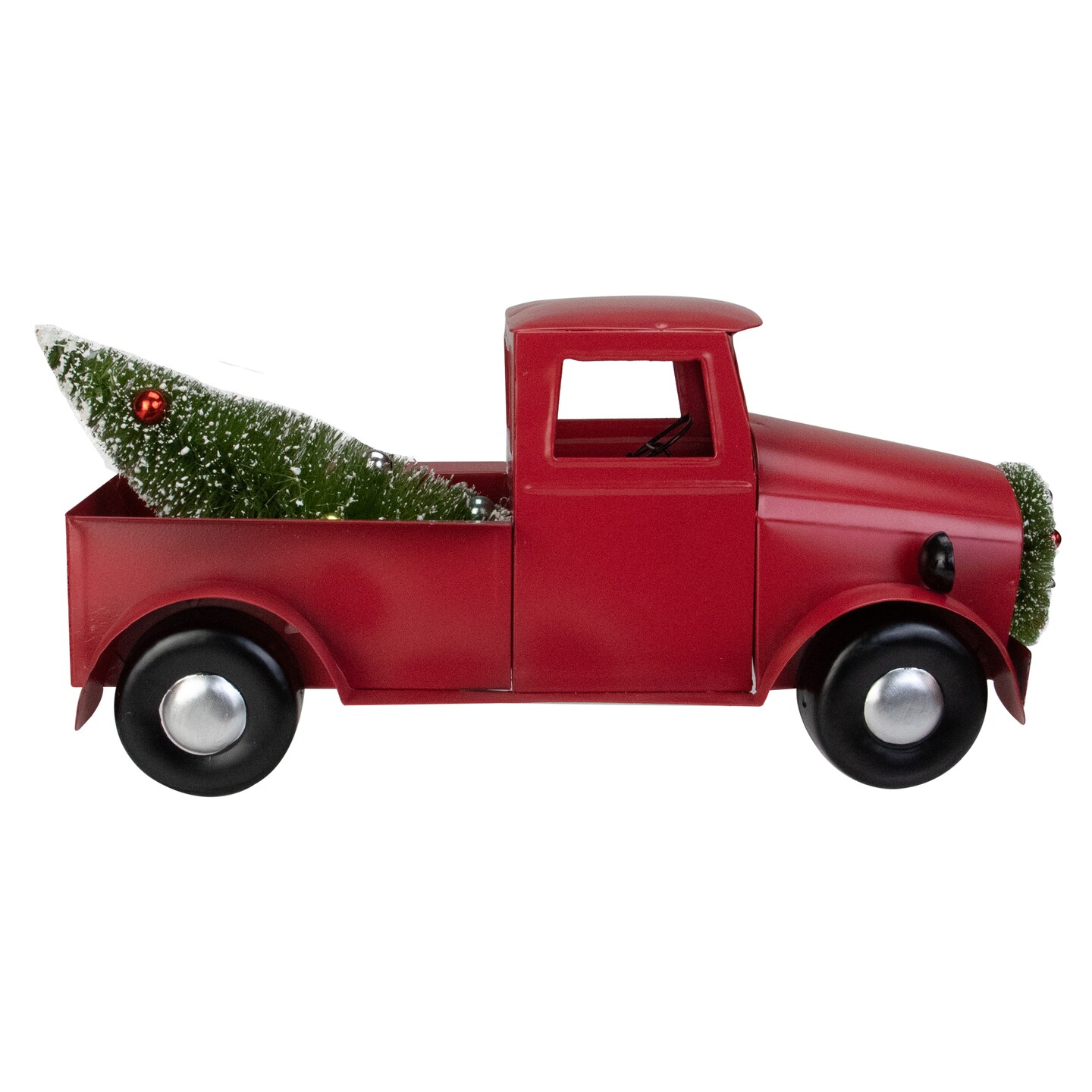 Northlight Iron Truck with Frosted Tree and Wreath Christmas Decoration - 13.25" - Red