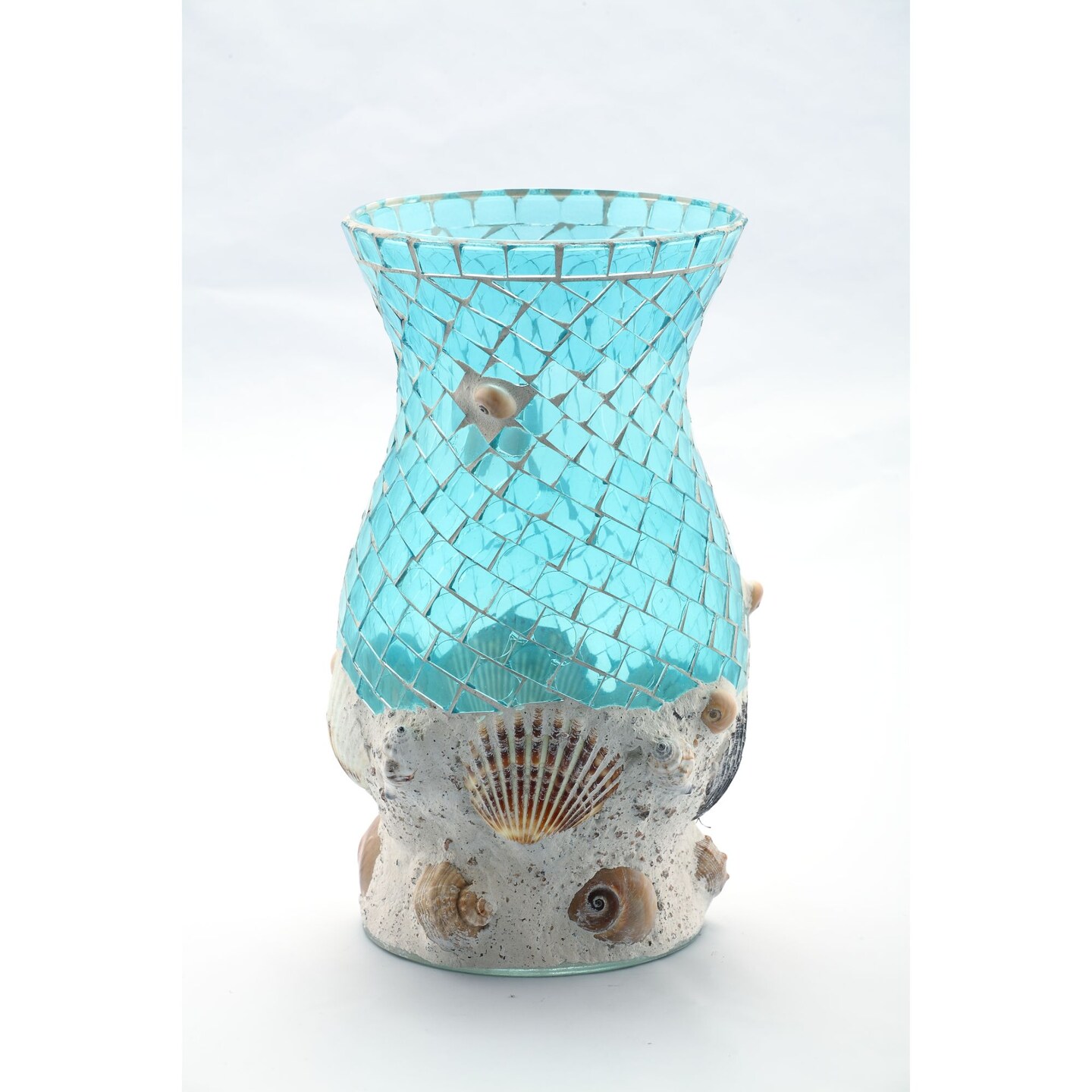 CC Home Furnishings 10.5&#x22; Blue Hurricane Glass Tabletop Candle Holder