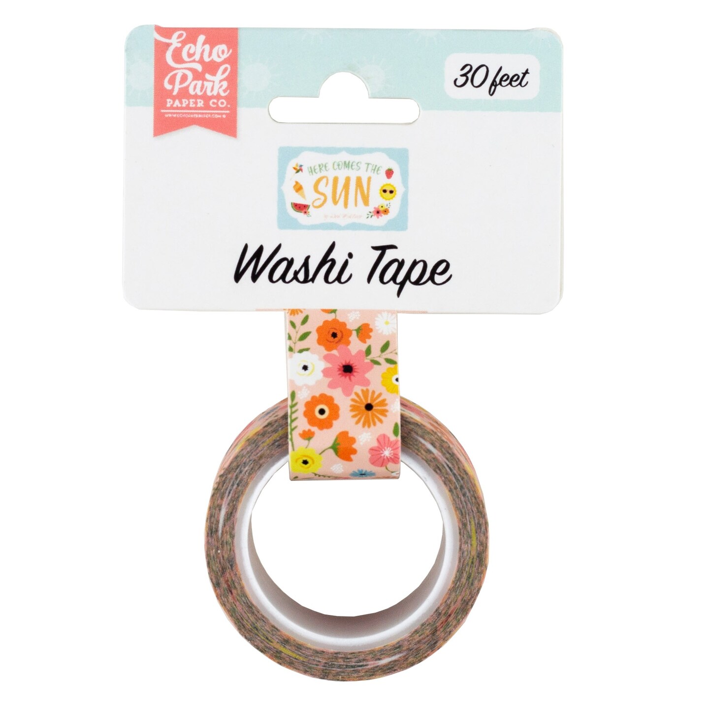 Echo Park Here Comes The Sun Washi Tape 30&#x27;-Sunny Floral, Here Comes The Sun