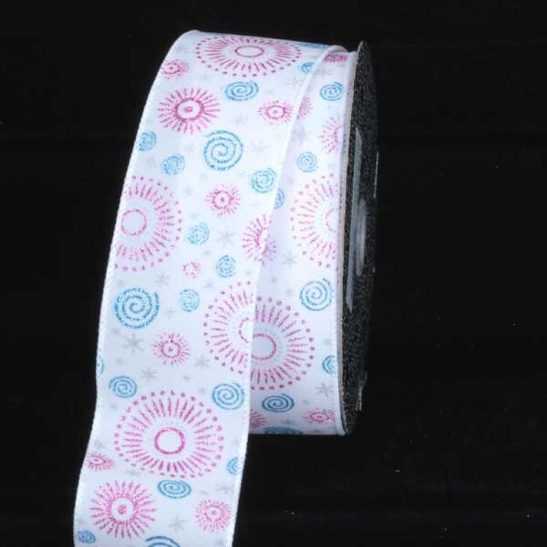 The Ribbon People White Swirls and Sunbursts Wired Craft Ribbon 2.5&#x22; x 20 Yards