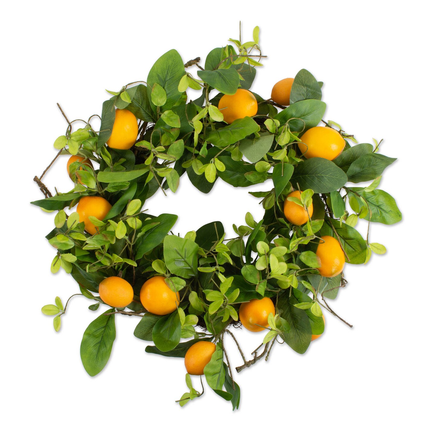Contemporary Home Living Lemons and Spring Foliage Artificial Wreath, 20&#x22;