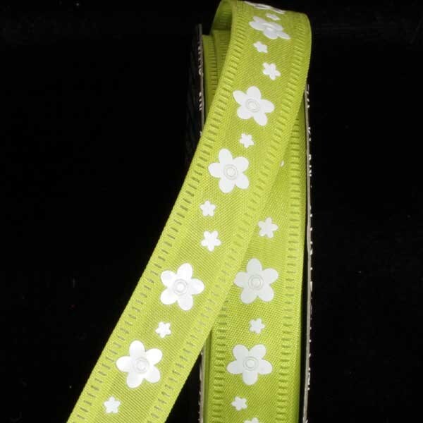 The Ribbon People Lime Green and White Floral Wired Craft Ribbon 0.5" x 80 Yards